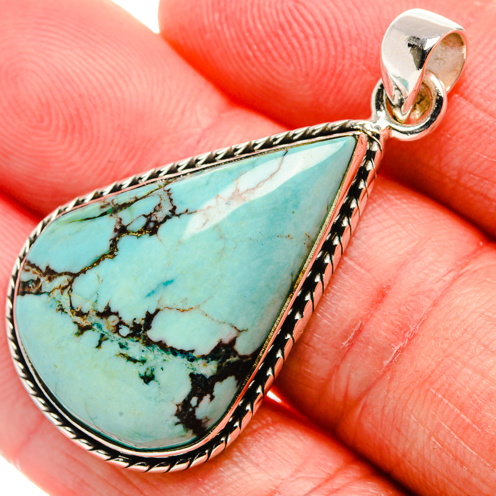 Tibetan Turquoise 925 Sterling Silver Pendant 1 3/4" Ana Co P37074