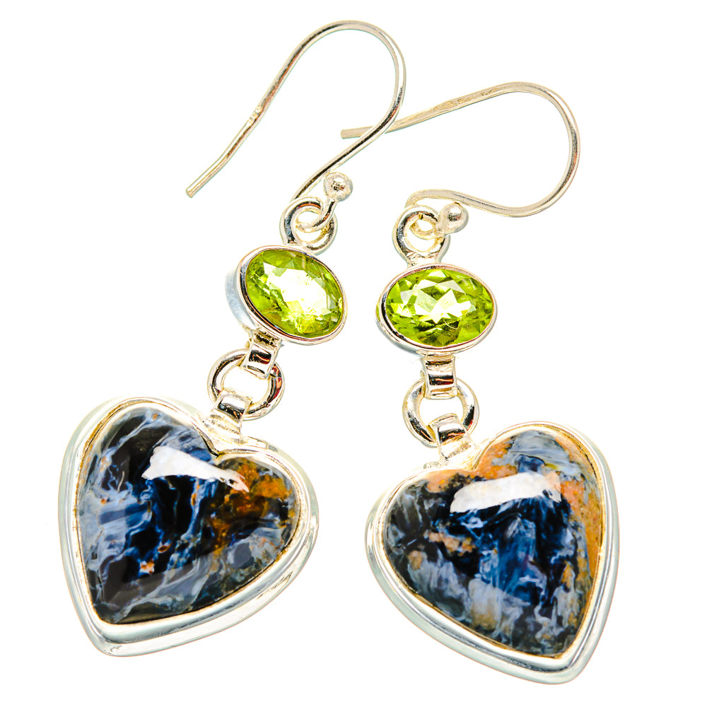 Pietersite, Peridot Earrings 1 3/4" (925 Sterling Silver) EARR431596