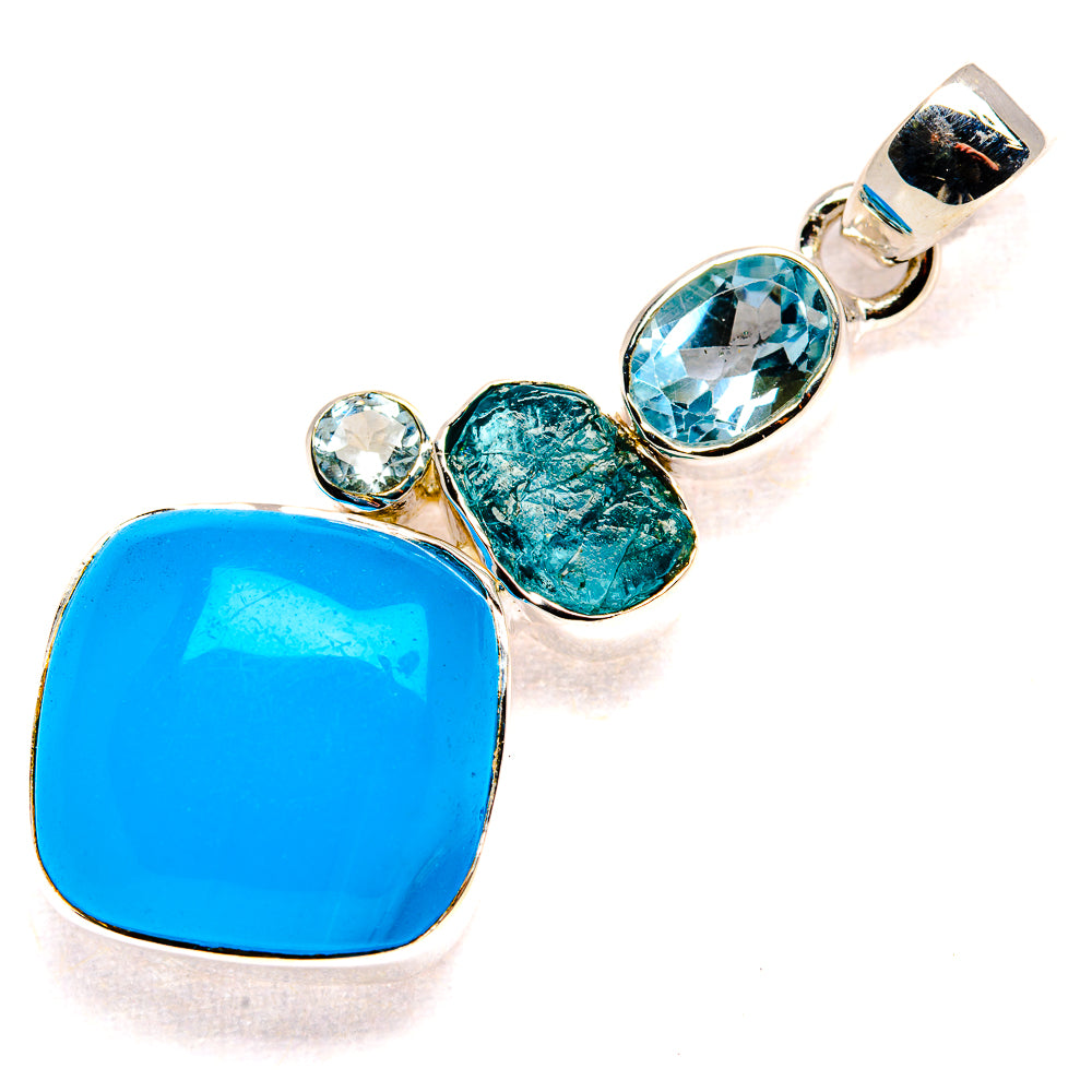Smithsonite, Blue Topaz Pendant 2" (925 Sterling Silver) PD36780