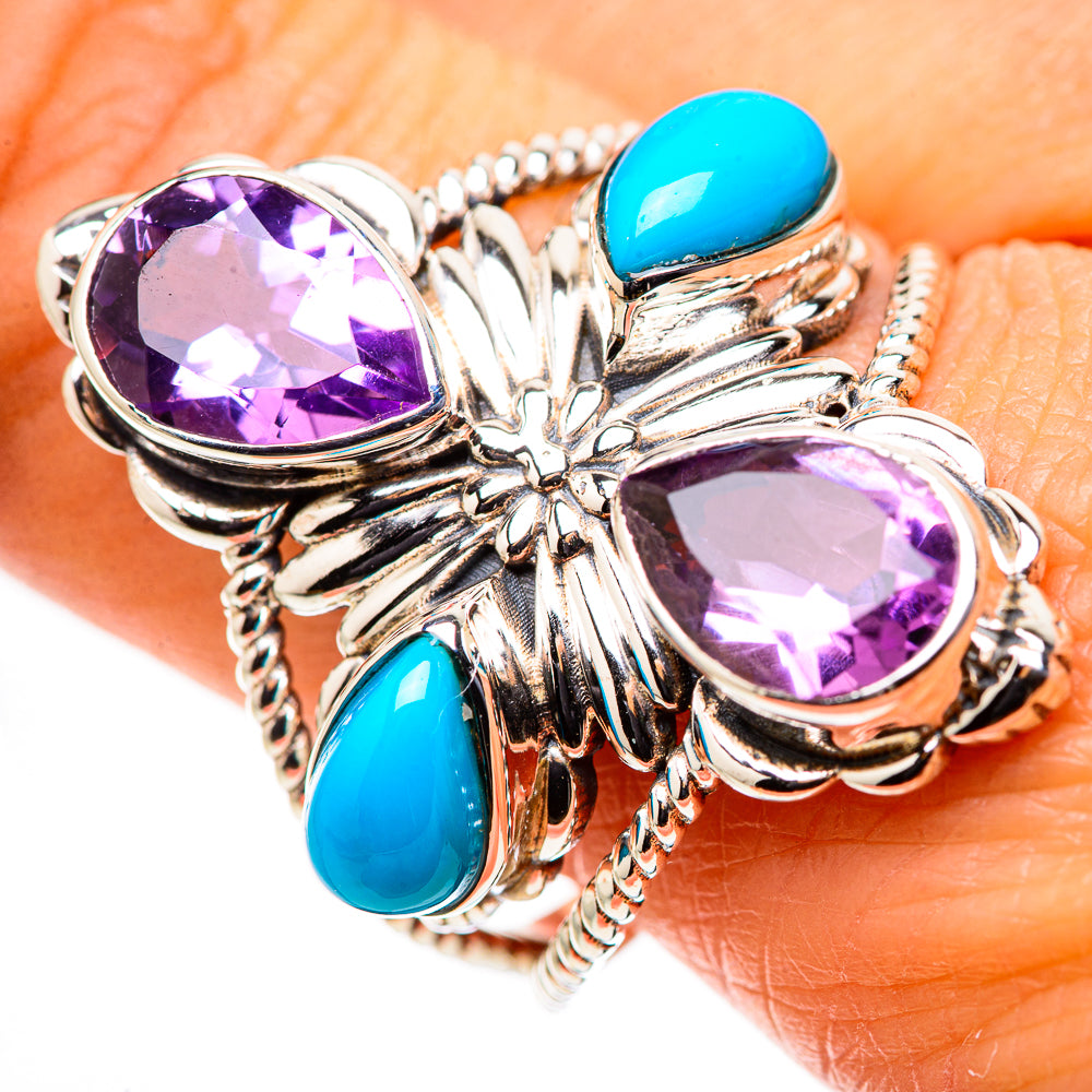 Large Faceted Amethyst, Sleeping Beauty Turquoise Ring Size 10.5 (925 Sterling Silver) RING134707