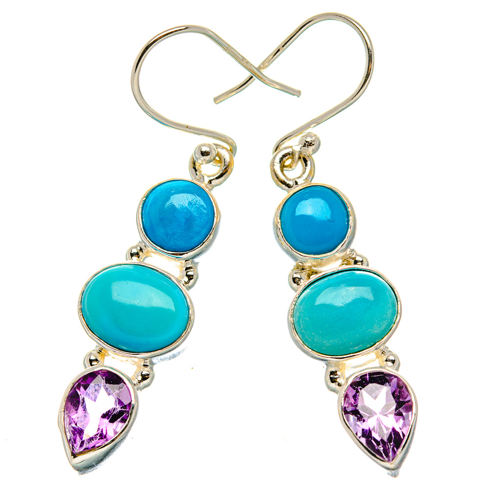 Sleeping Beauty Turquoise, Amethyst Earrings 1 3/4" (925 Sterling Silver) EARR431764