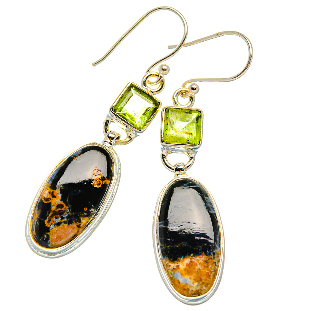 Pietersite, Peridot Earrings 2"  (925 Sterling Silver) EARR431667