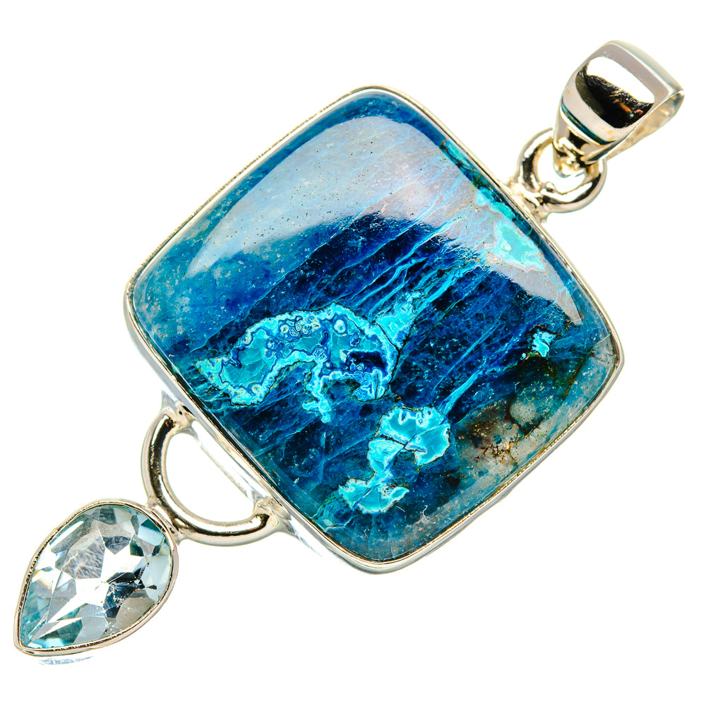 Shattuckite, Blue Topaz Pendant 2" (925 Sterling Silver) PD37126