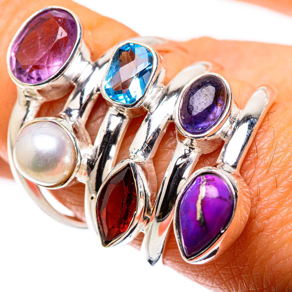 Large Purple Copper Composite Turquoise, Tanzanite, Amethyst, Garnet, Blue Topaz, Cultured Pearl Ring Size 8 (925 Sterling Silver) RING135752