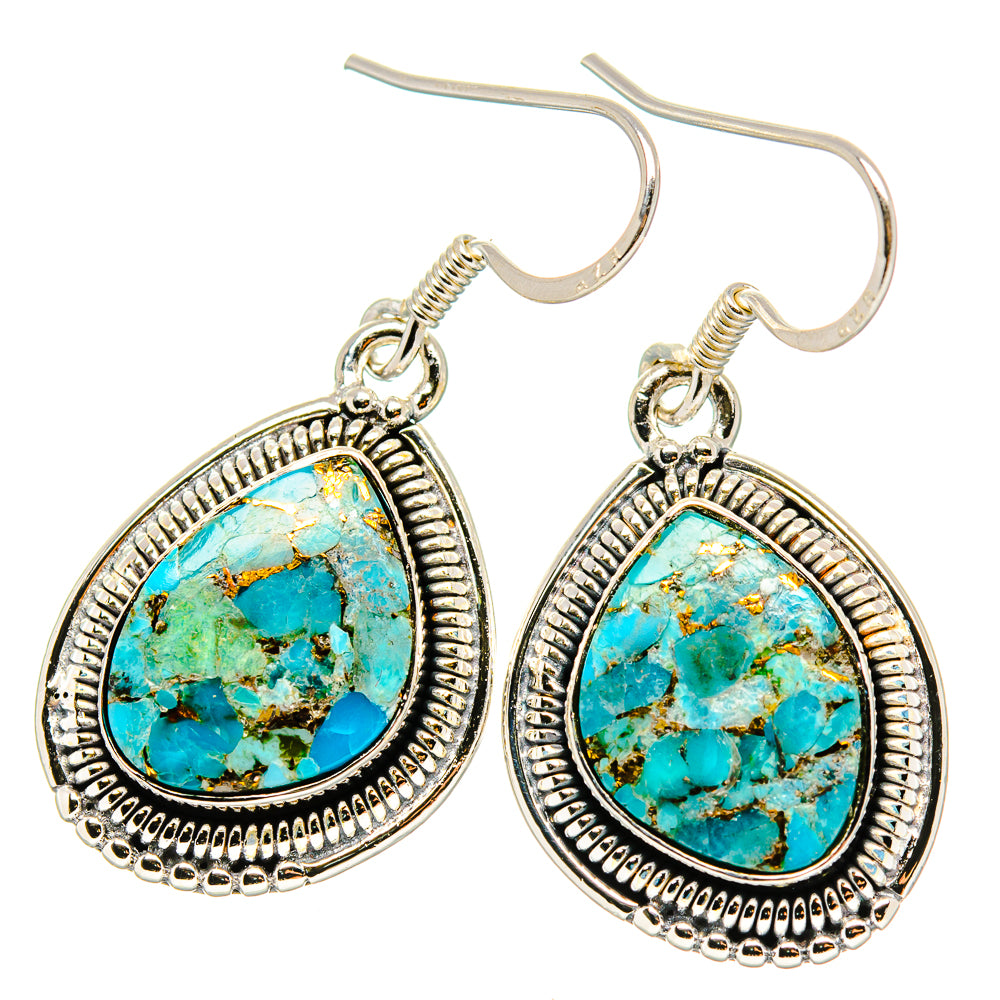 Blue Copper Composite Turquoise Earrings 1 1/2" (925 Sterling Silver) EARR431482