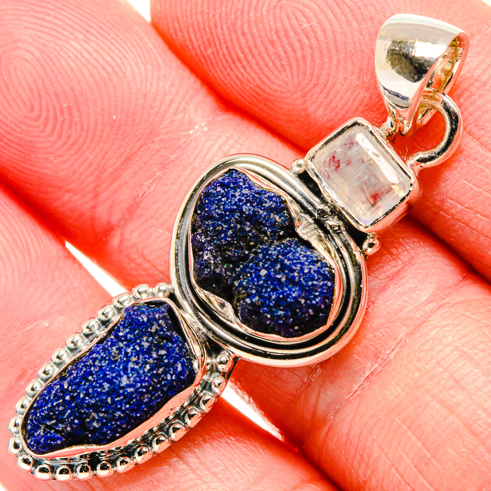 Rough Lapis Lazuli, Rainbow Moonstone Pendant 1 3/4" (925 Sterling Silver) PD36798