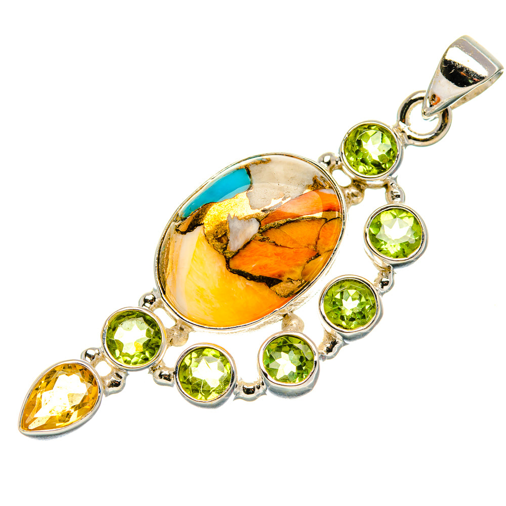 Spiny Oyster Turquoise, Peridot, Citrine 925 Sterling Silver Pendant 2 1/8" (925 Sterling Silver) PD37631