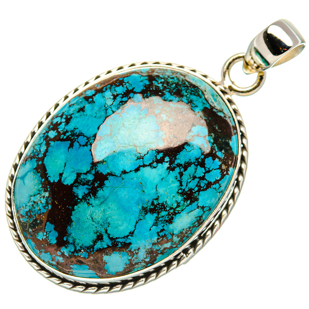 Tibetan Turquoise Pendant 1 3/4" (925 Sterling Silver) PD37048