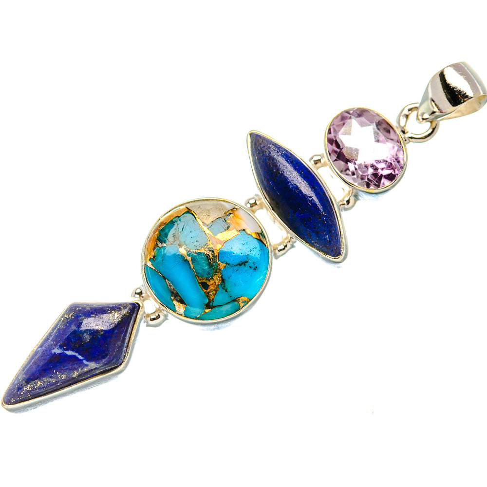 Blue Copper Composite Turquoise, Sodalite, Amethyst 925 Sterling Silver Pendant 2 5/8" (925 Sterling Silver) PD37748