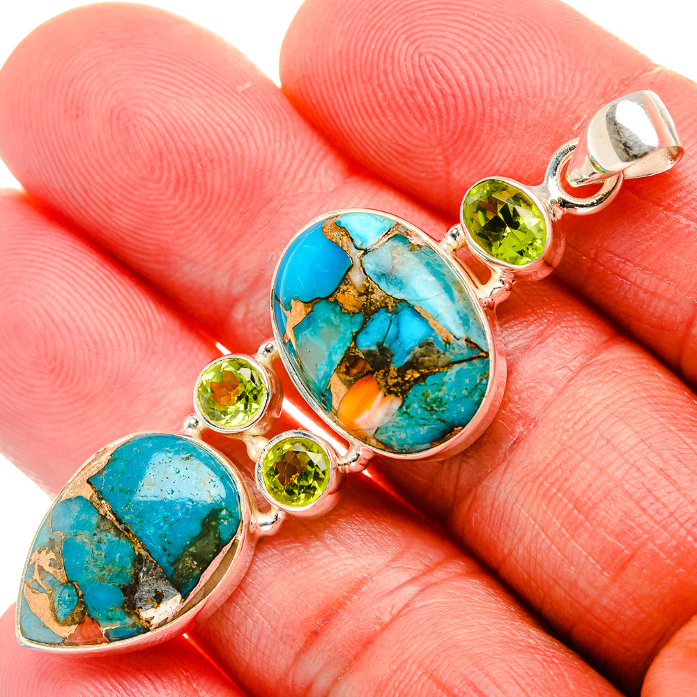 Spiny Oyster Turquoise, Peridot 925 Sterling Silver Pendant 2 3/8" (925 Sterling Silver) PD37690