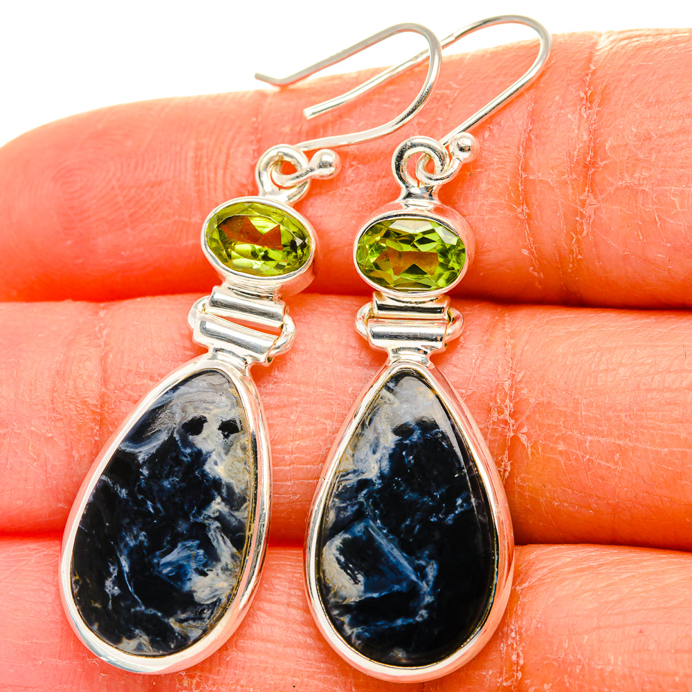 Pietersite, Peridot Earrings 1 3/4"  (925 Sterling Silver) EARR431653