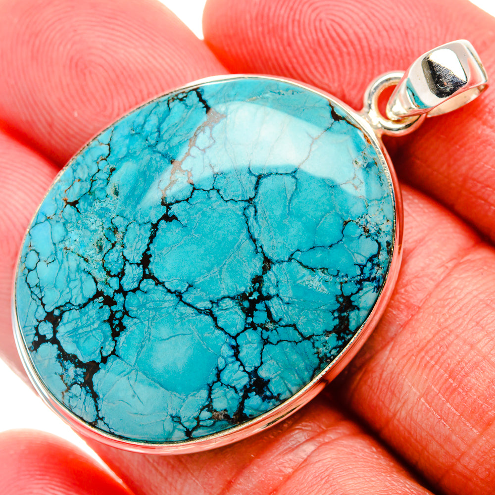 Tibetan Turquoise 925 Sterling Silver Pendant 2" Ana Co P37028