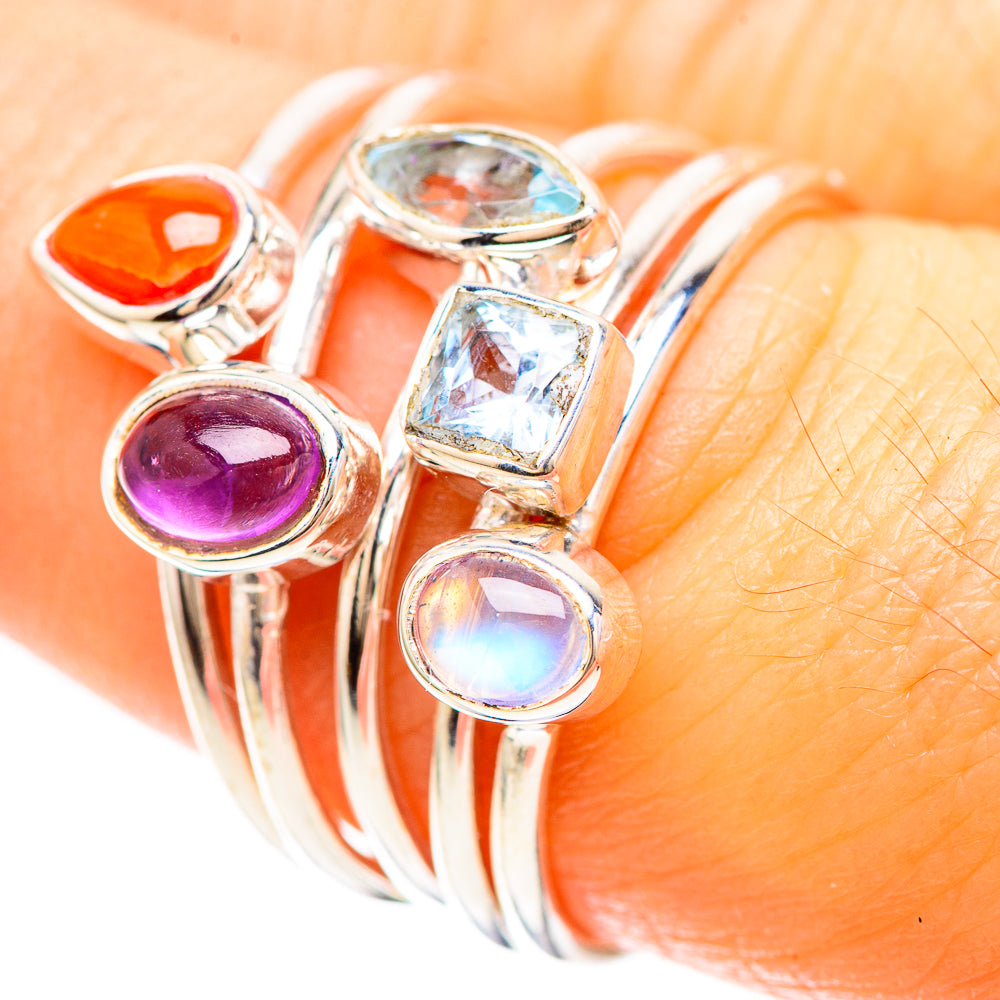 Carnelian, Amethyst, Blue Topaz, Rainbow Moonstone Ring Size 7 (925 Sterling Silver) RING137105