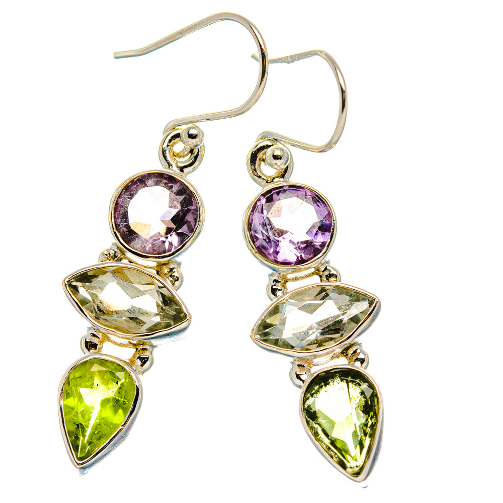 Green Amethyst, Peridot, Amethyst Earrings 1 3/4"  (925 Sterling Silver) EARR431626