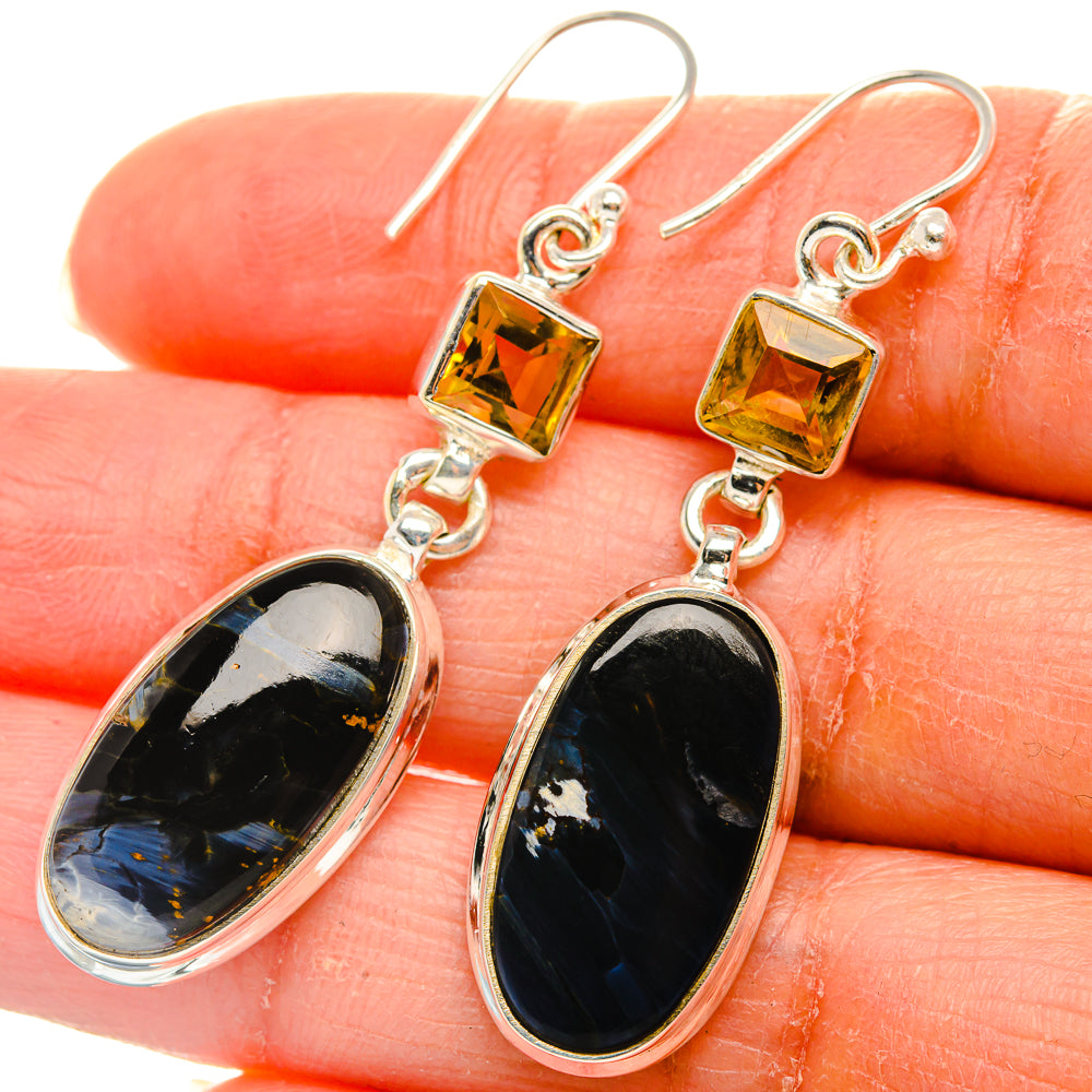 Pietersite, Citrine Earrings 2"  (925 Sterling Silver) EARR431672