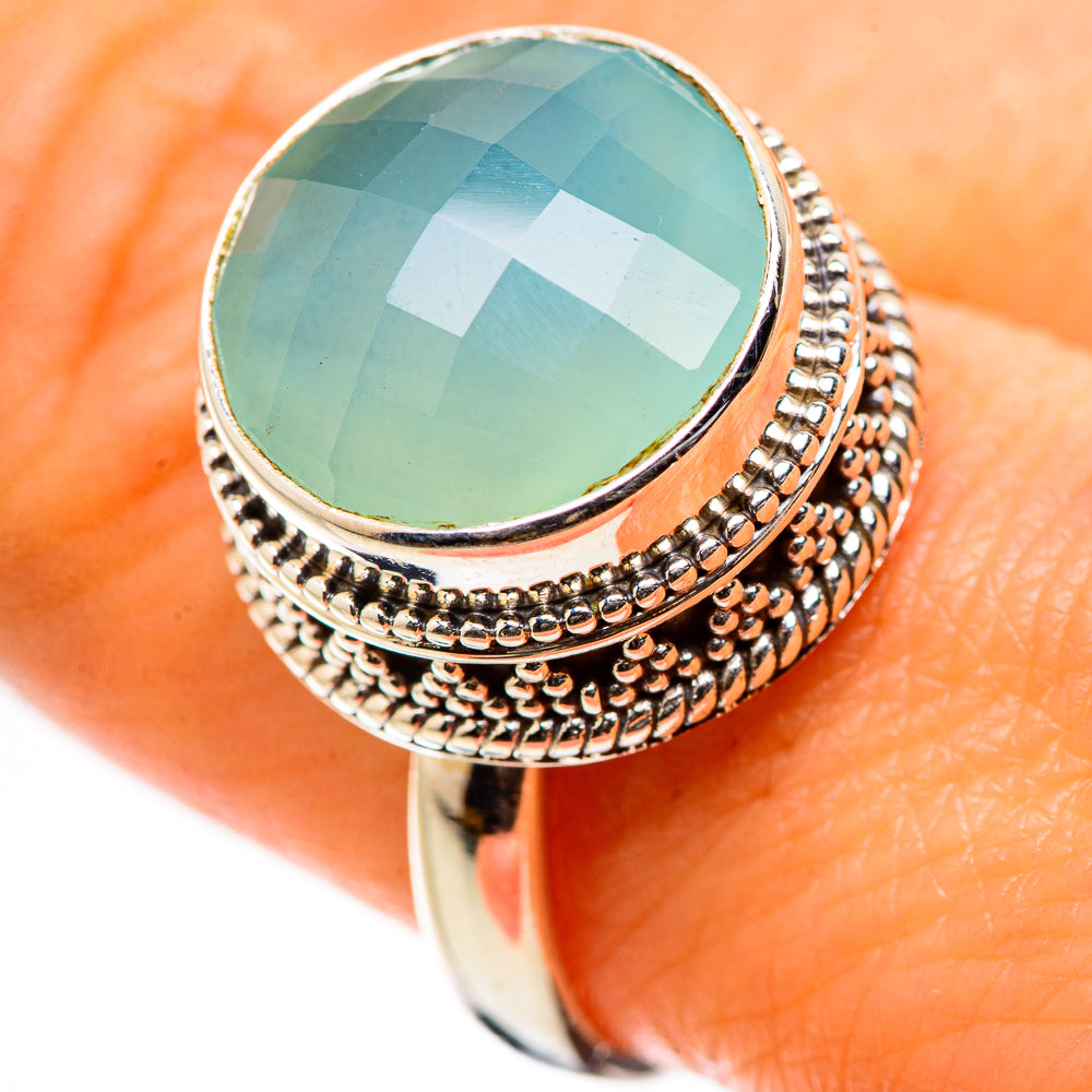 Anasilvercos Aqua Chalcedony Ring Size 9 (925 Sterling Silver)
