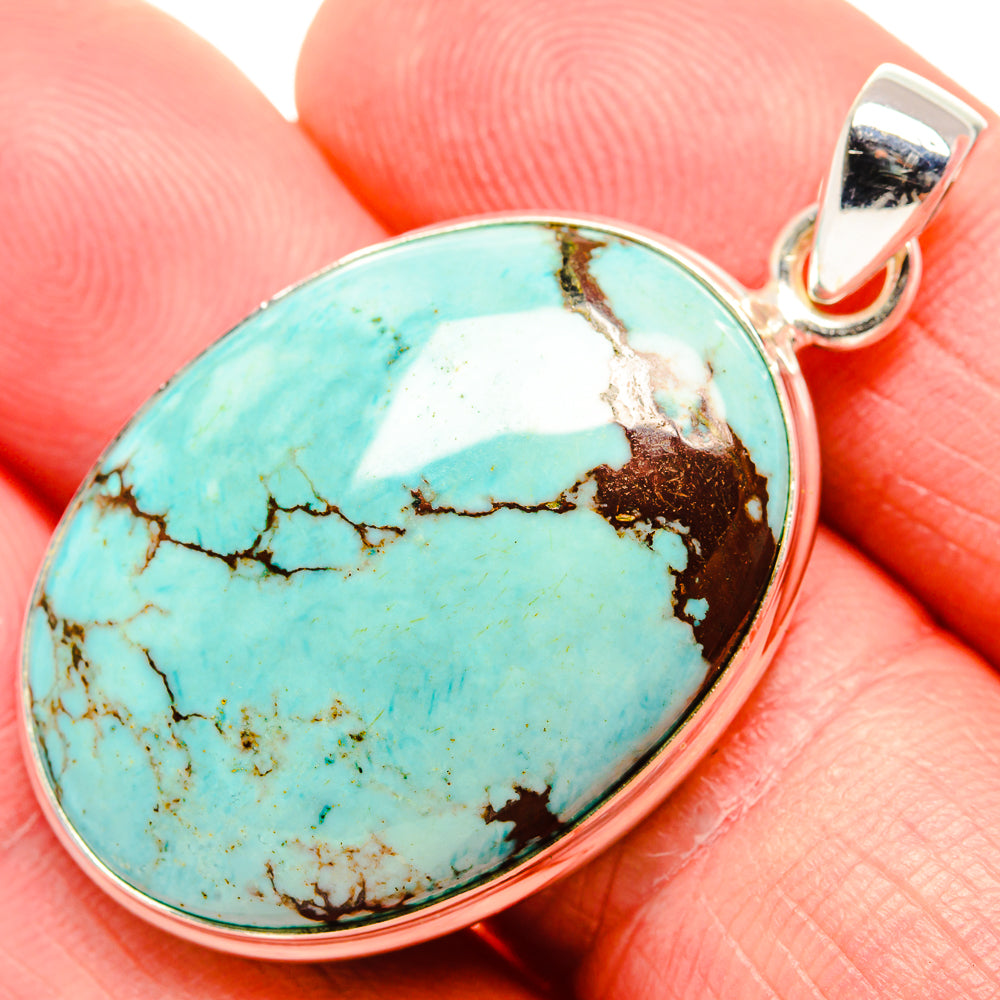Tibetan Turquoise Pendant 1 3/4"  (925 Sterling Silver) PD36931