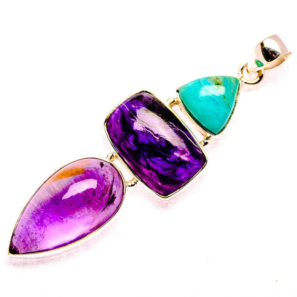 Charoite, Amethyst, Amazonite 925 Sterling Silver Pendant 2 1/2" (925 Sterling Silver) PD37662