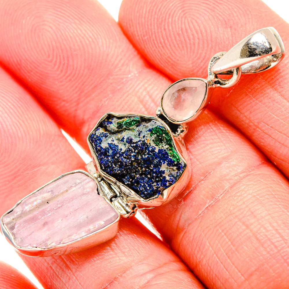 Rough Azurite, Kunzite Pendant 2" (925 Sterling Silver) PD36808