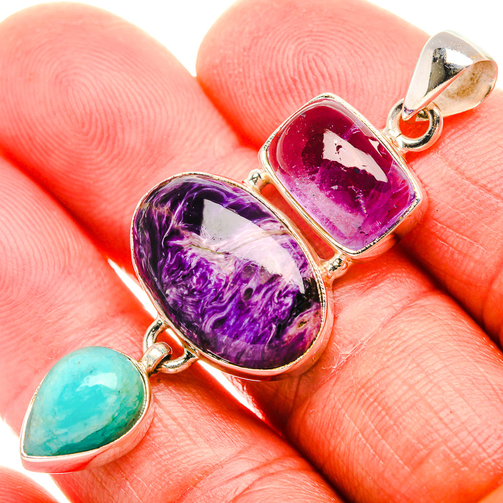Charoite, Amethyst, Amazonite Pendant 2 1/8" (925 Sterling Silver) PD37390