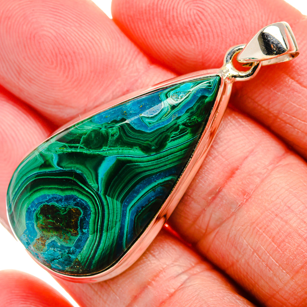 Malachite In Chrysocolla Pendant 1 7/8" (925 Sterling Silver) PD36971