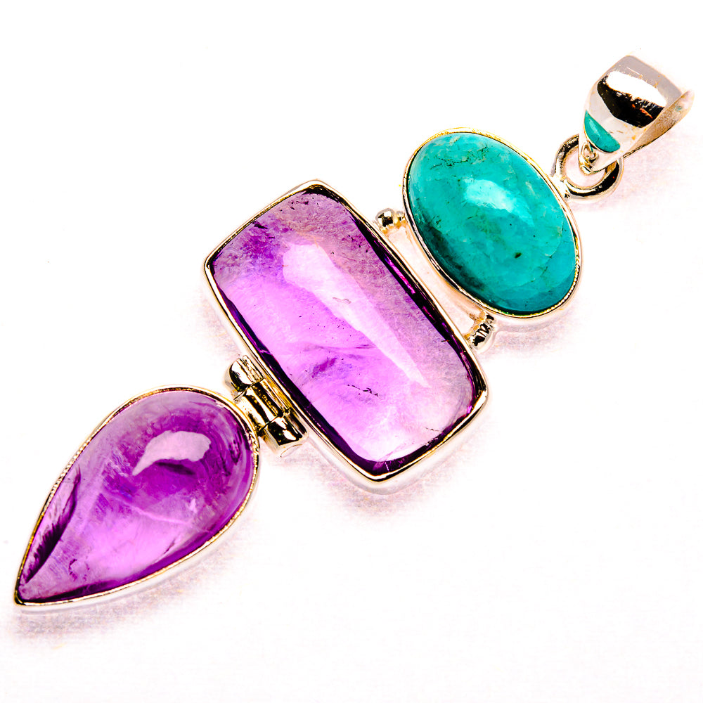 Amethyst, Amazonite 925 Sterling Silver Pendant 2 1/4" (925 Sterling Silver) PD37648