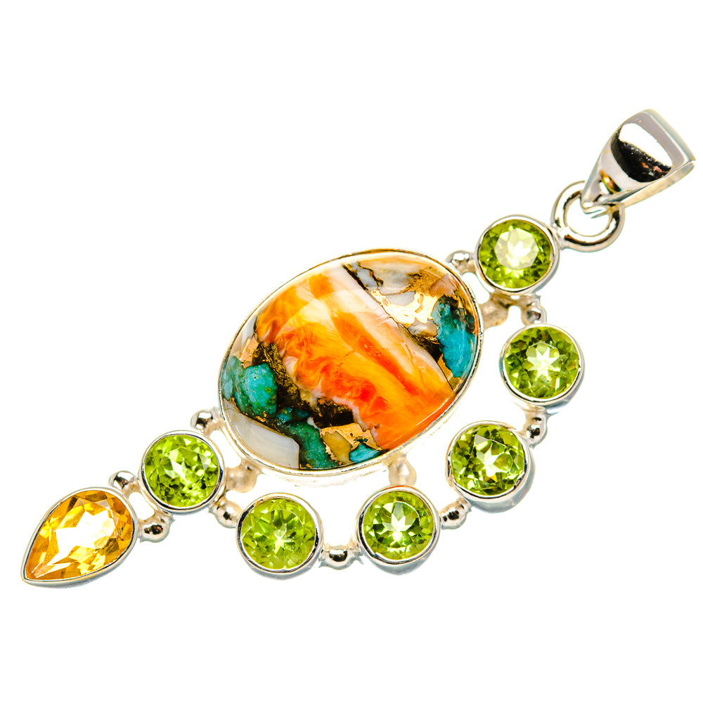 Spiny Oyster Turquoise, Peridot, Citrine Pendant 2 1/8" (925 Sterling Silver) PD37515