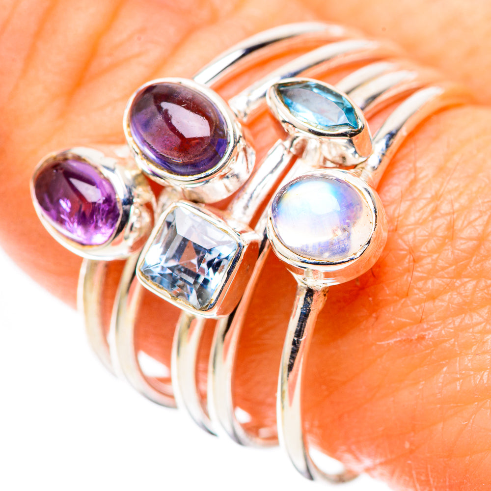 Rainbow Moonstone, Amethyst, Blue Topaz 925 Sterling Silver Ring Size 8.75 (925 Sterling Silver) RING137611