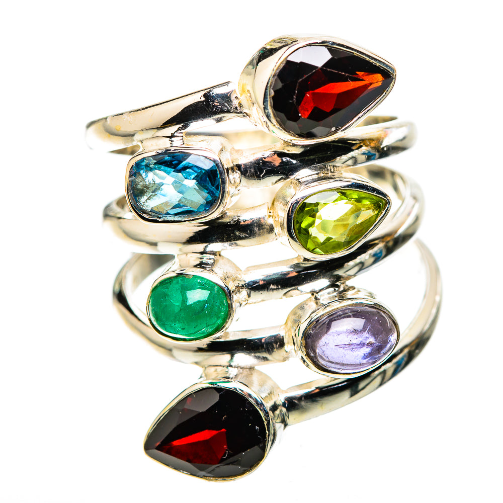 Large Garnet, Peridot, Blue Topaz, Tanzanite, Green Onyx Ring Size 8.25 (925 Sterling Silver) RING136150
