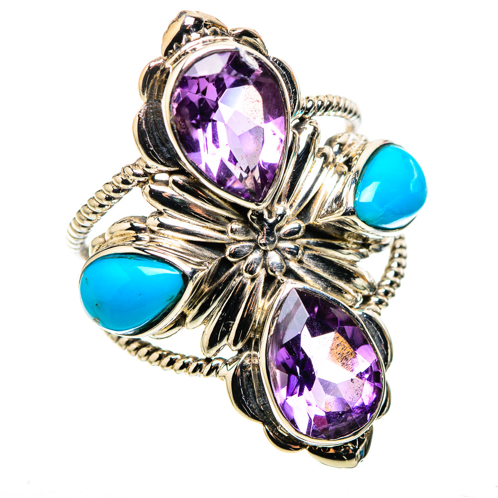 Large Faceted Amethyst, Sleeping Beauty Turquoise Ring Size 8.5 (925 Sterling Silver) RING136153
