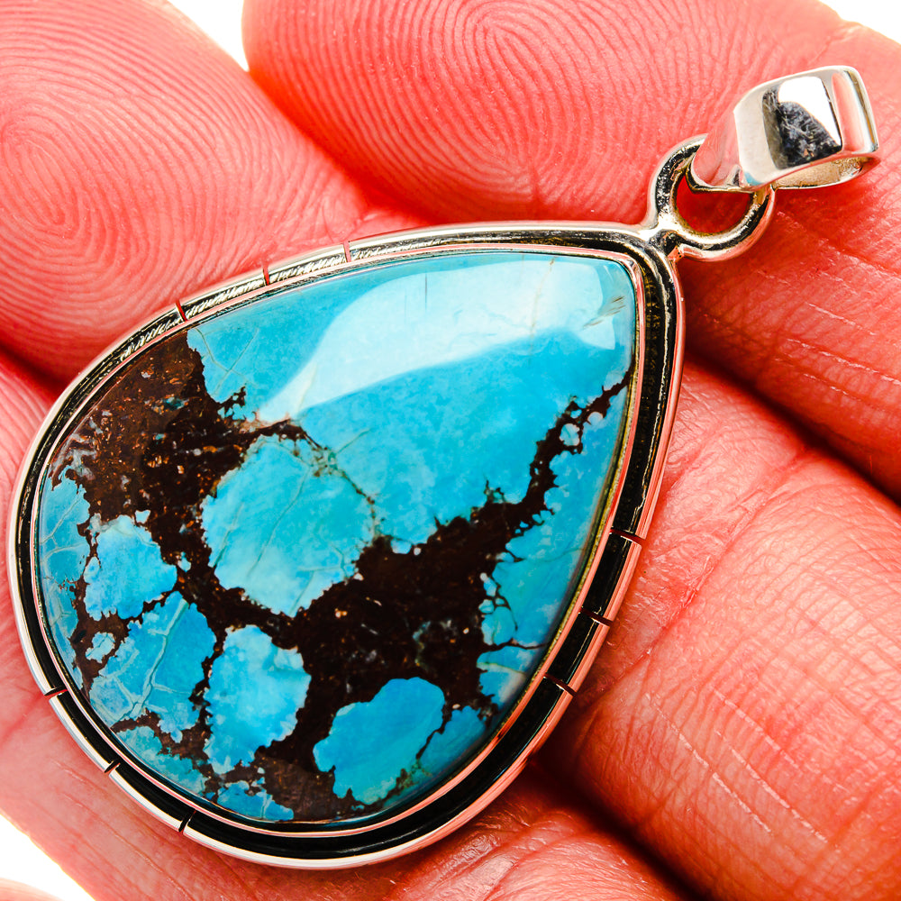 Tibetan Turquoise Pendant 1 3/4" (925 Sterling Silver) PD37096
