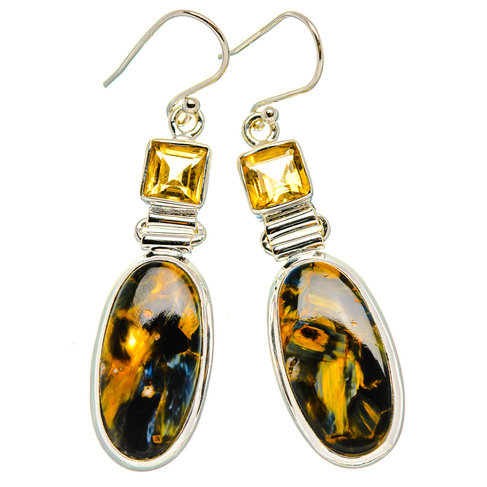 Pietersite, Citrine Earrings 2" (925 Sterling Silver) EARR431731