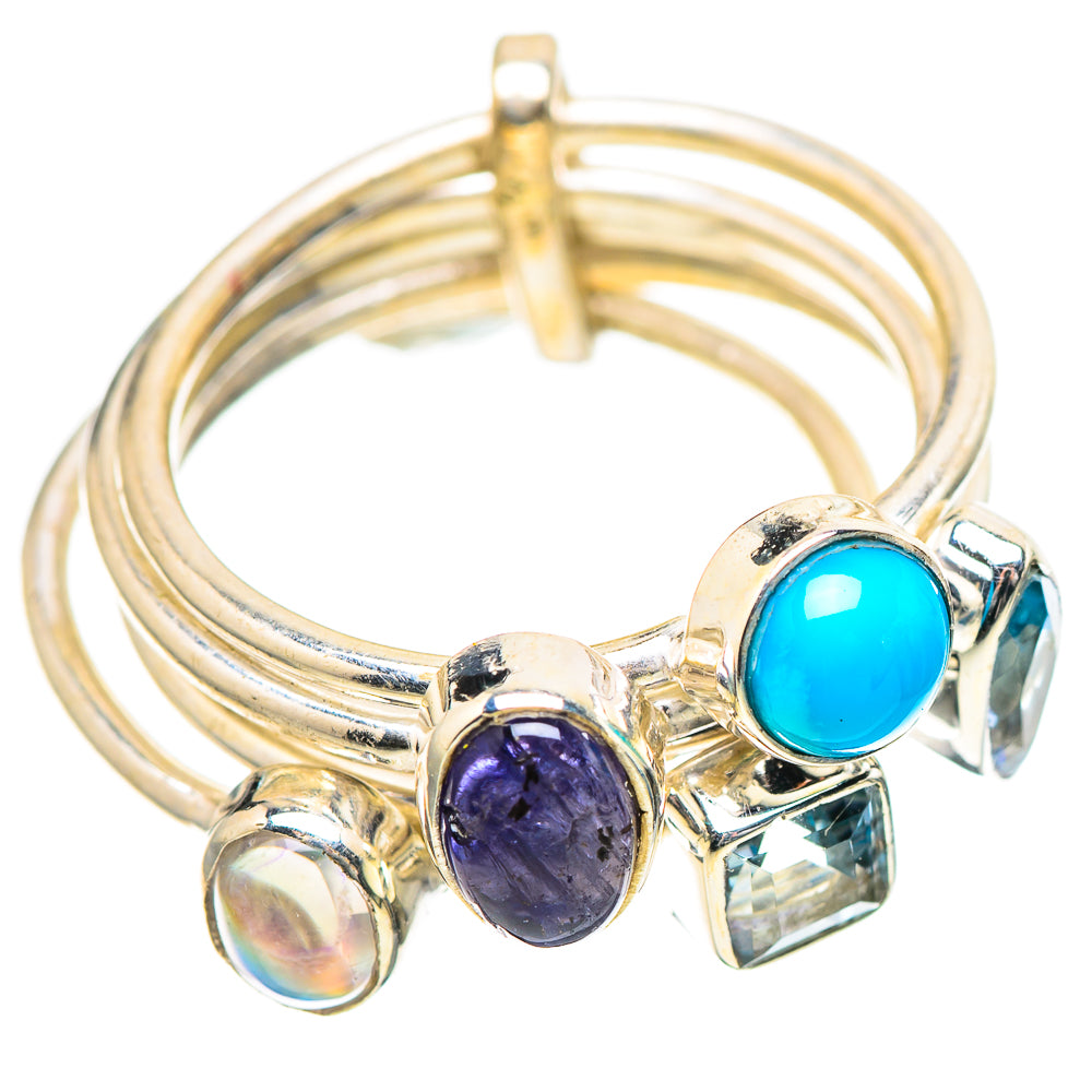 Larimar, Tanzanite, Blue Topaz, Rainbow Moonstone Ring Size 5.25 (925 Sterling Silver) RING136583