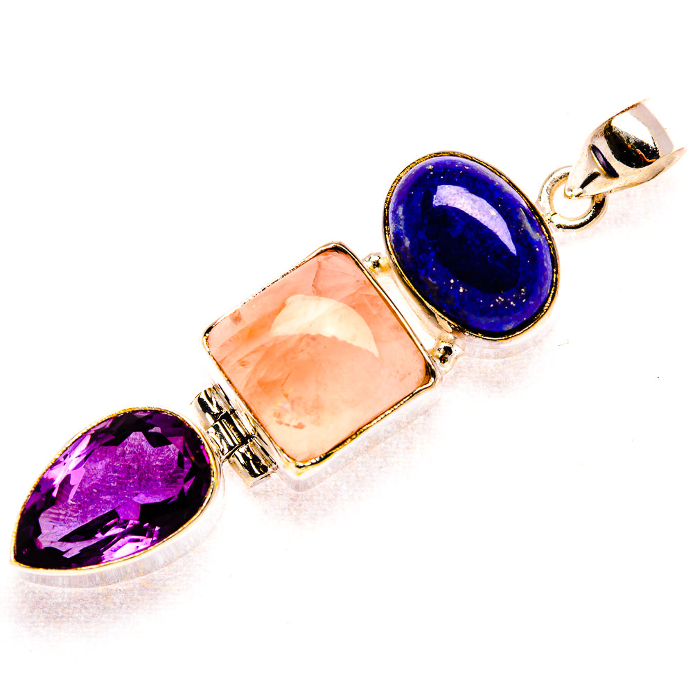 Rose Quartz, Lapis Lazuli, Amethyst 925 Sterling Silver Pendant 2 1/8" (925 Sterling Silver) PD37732