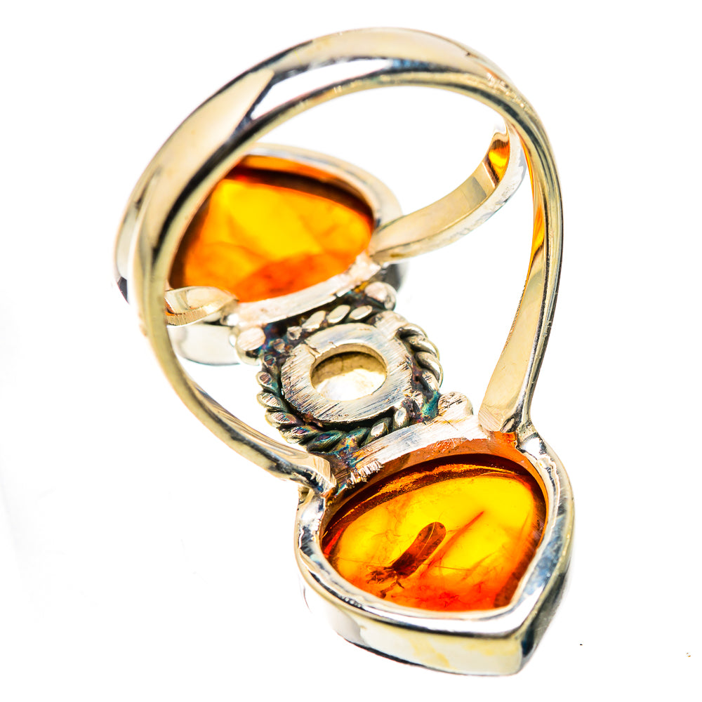 Large Baltic Amber, Rainbow Moonstone Ring Size 7.5 (925 Sterling Silver) RING135776