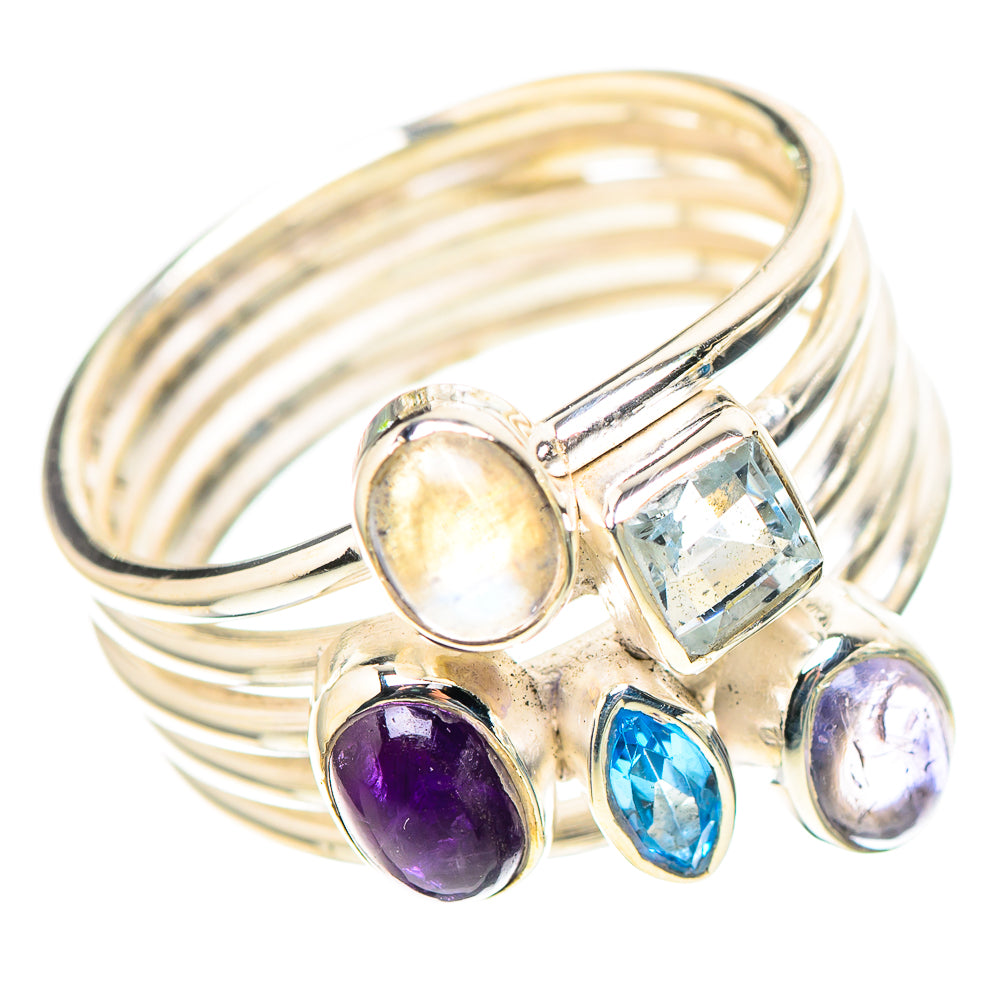 Amethyst, Blue Topaz, Rainbow Moonstone 925 Sterling Silver Ring Size 7.25 (925 Sterling Silver) RING137503