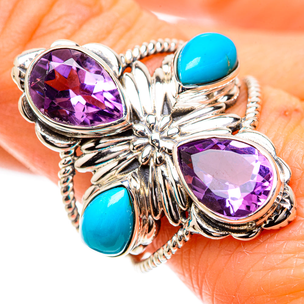 Large Faceted Amethyst, Sleeping Beauty Turquoise Ring Size 9.5 (925 Sterling Silver) RING135388