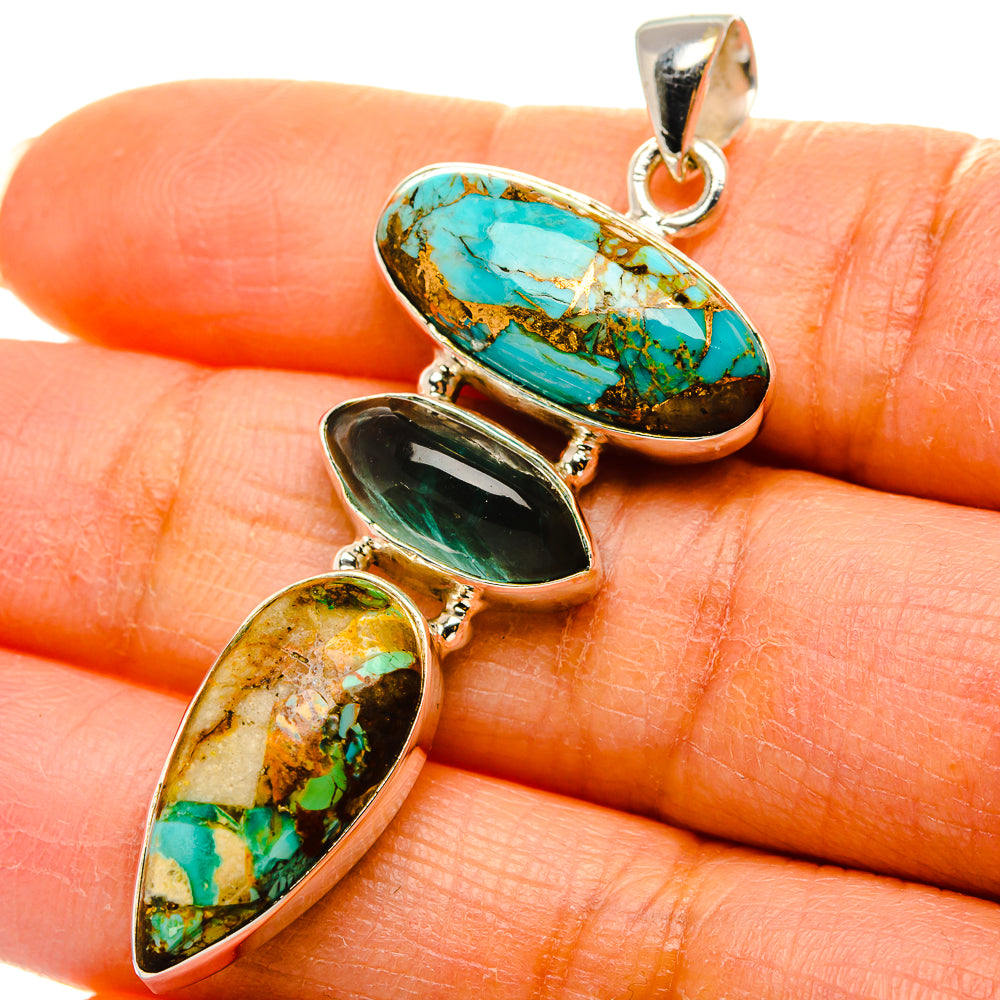 Kingman Mohave Turquoise, Aquamarine Pendant 2"  (925 Sterling Silver) PD37255