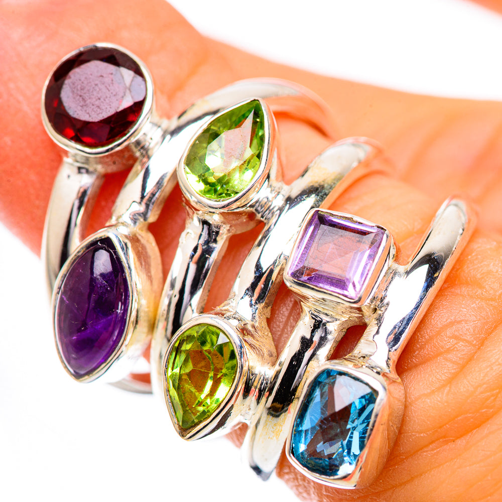 Garnet, Peridot, Blue Topaz, Amethyst Ring Size 6.25 (925 Sterling Silver) RING135881