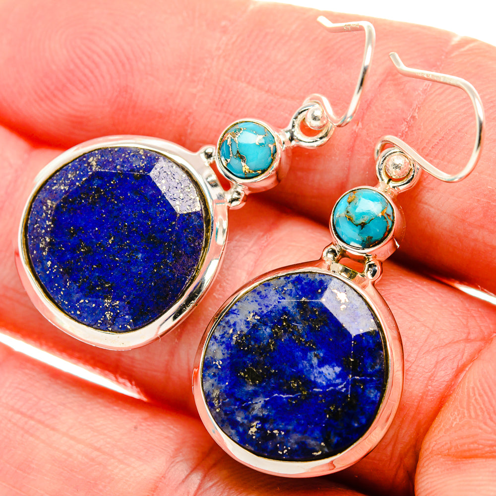 Lapis Lazuli, Blue Copper Composite Turquoise Earrings 1 5/8" (925 Sterling Silver) EARR431842