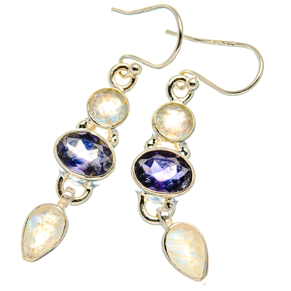 Tanzanite, Rainbow Moonstone Earrings 1 3/4"  (925 Sterling Silver) EARR431644