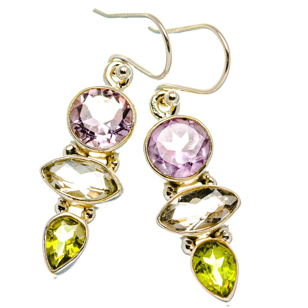 Green Amethyst, Peridot, Amethyst Earrings 1 3/4"  (925 Sterling Silver) EARR431652