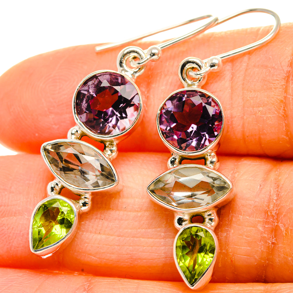 Anasilvercos Green Amethyst, Amethyst, Peridot Earrings 1 1/2" (925 Sterling Silver)