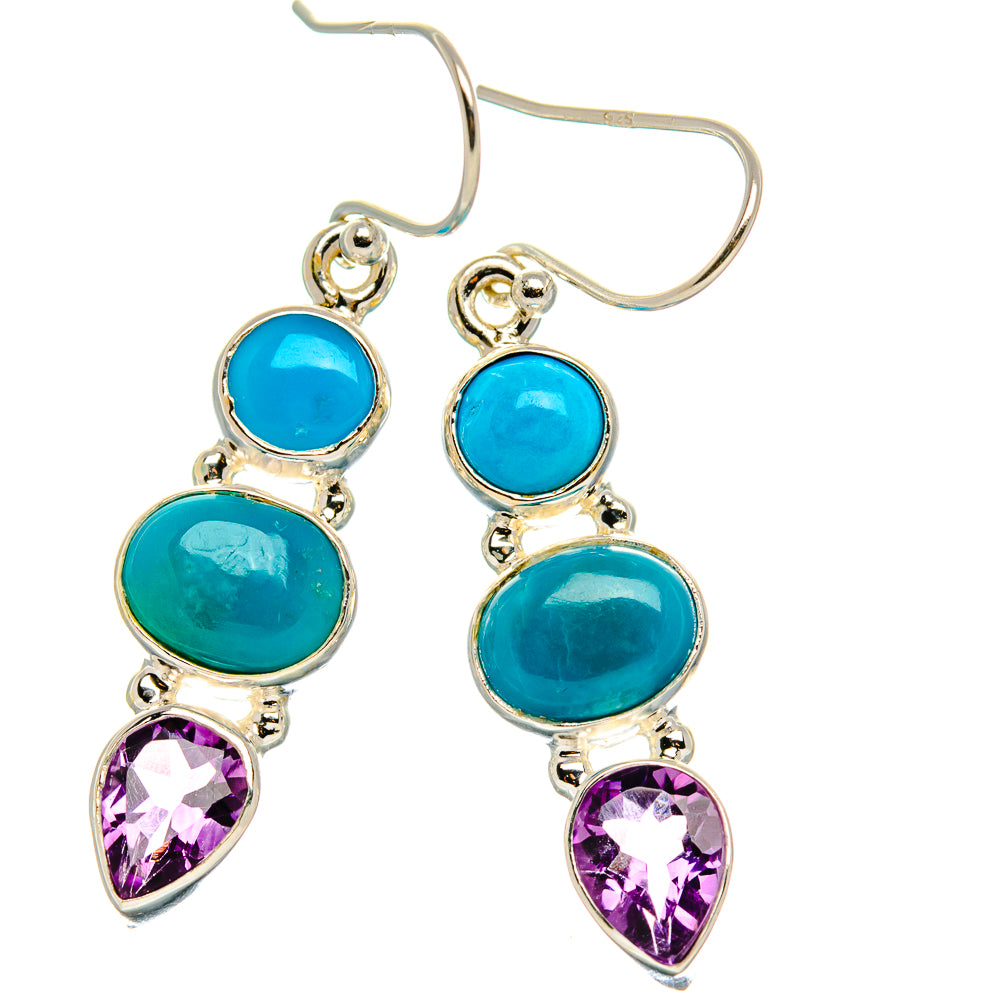 Sleeping Beauty Turquoise, Amethyst Earrings 1 3/4"  (925 Sterling Silver) EARR431625