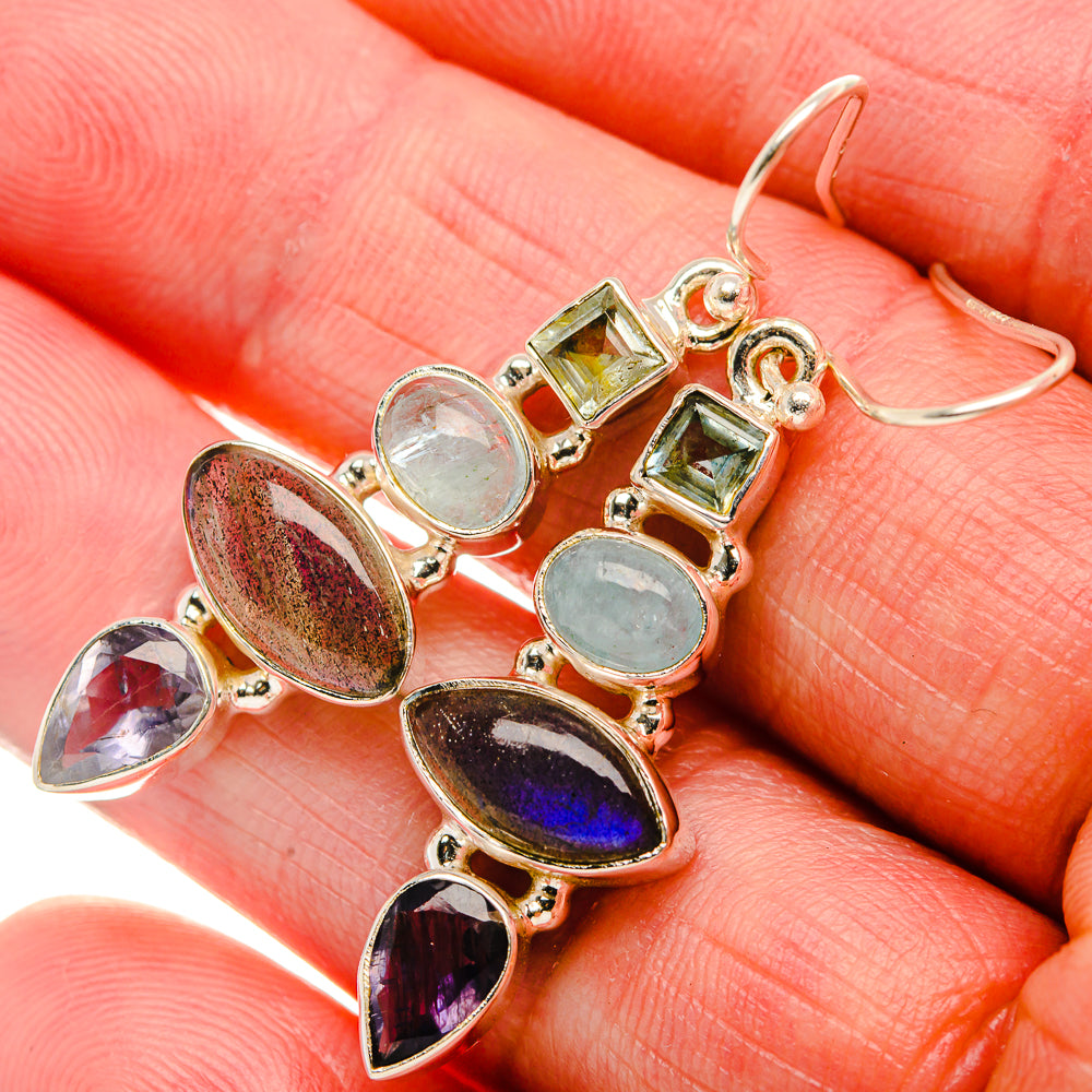 Labradorite, Tanzanite, Aquamarine, Blue Topaz 925 Sterling Silver Earrings 1 3/4" (925 Sterling Silver) EARR431930