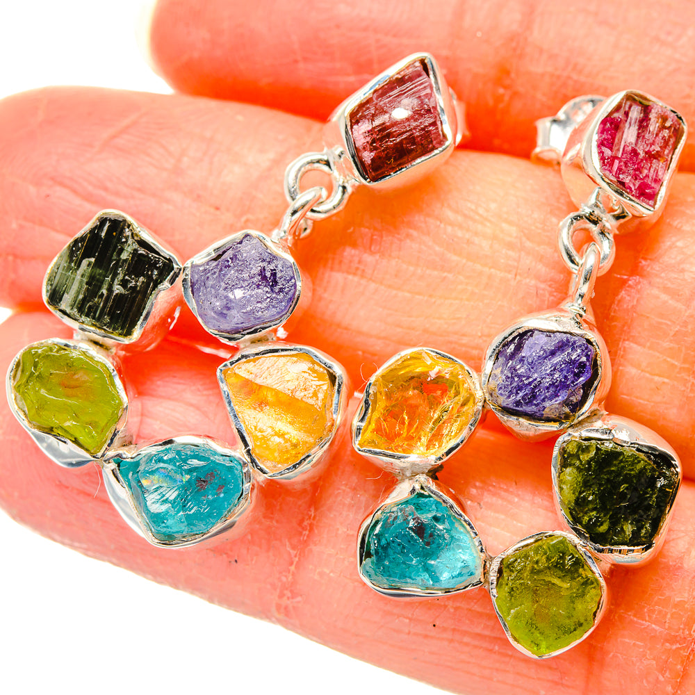 Rough Multi-stone Earrings 1 1/4" (925 Sterling Silver) EARR431505