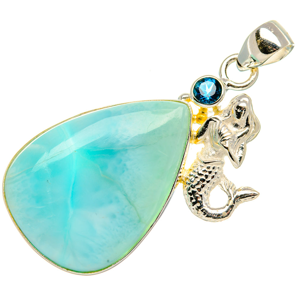 Larimar, Blue Topaz 925 Sterling Silver Pendant 1 7/8" (925 Sterling Silver) PD37639
