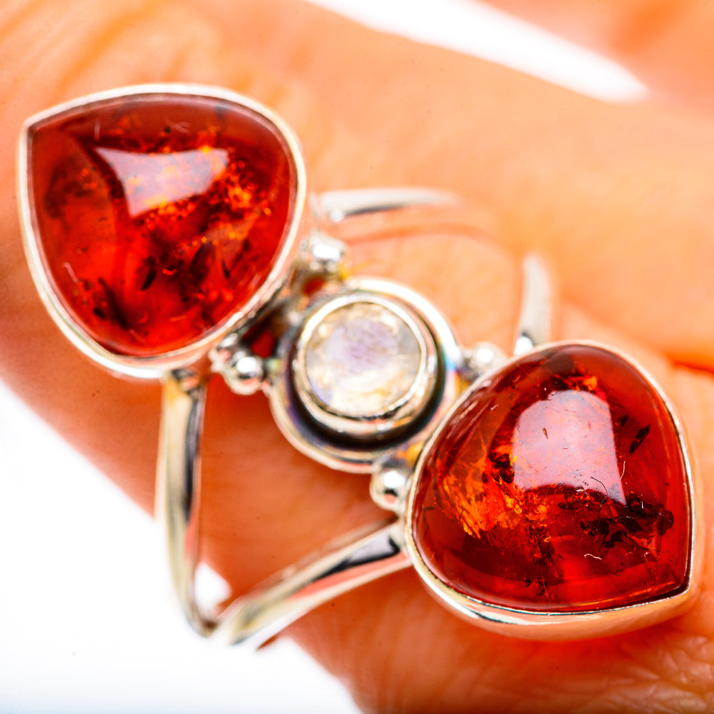 Large Baltic Amber, Rainbow Moonstone Ring Size 10 (925 Sterling Silver) RING135986