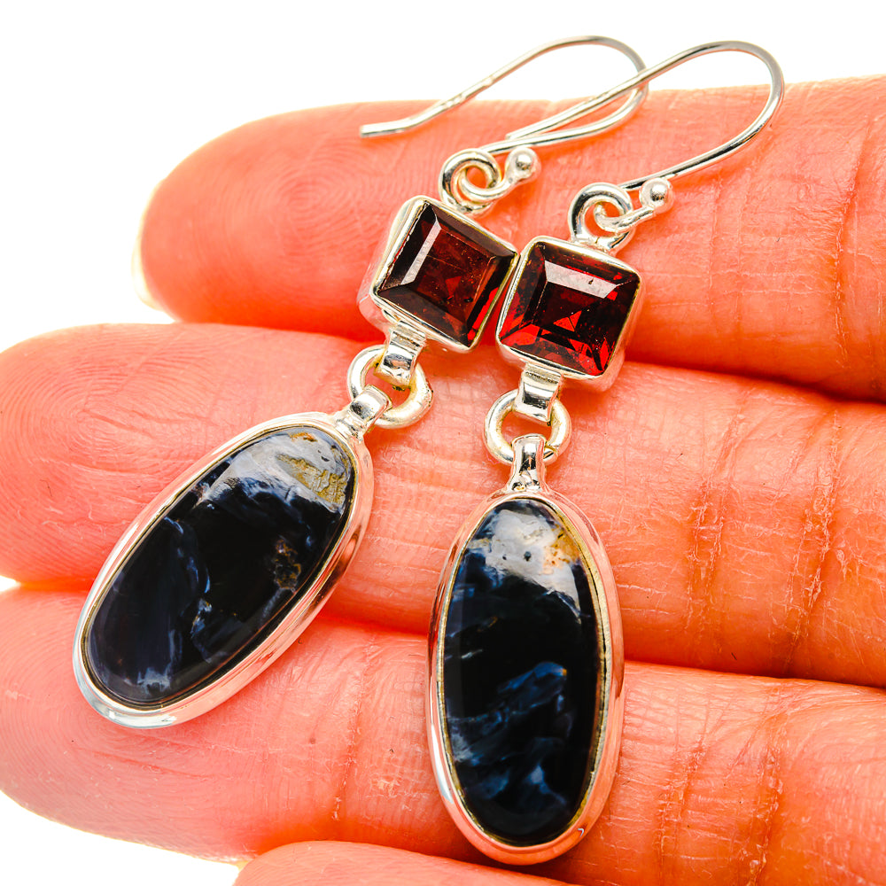 Pietersite, Garnet Earrings 2"  (925 Sterling Silver) EARR431668