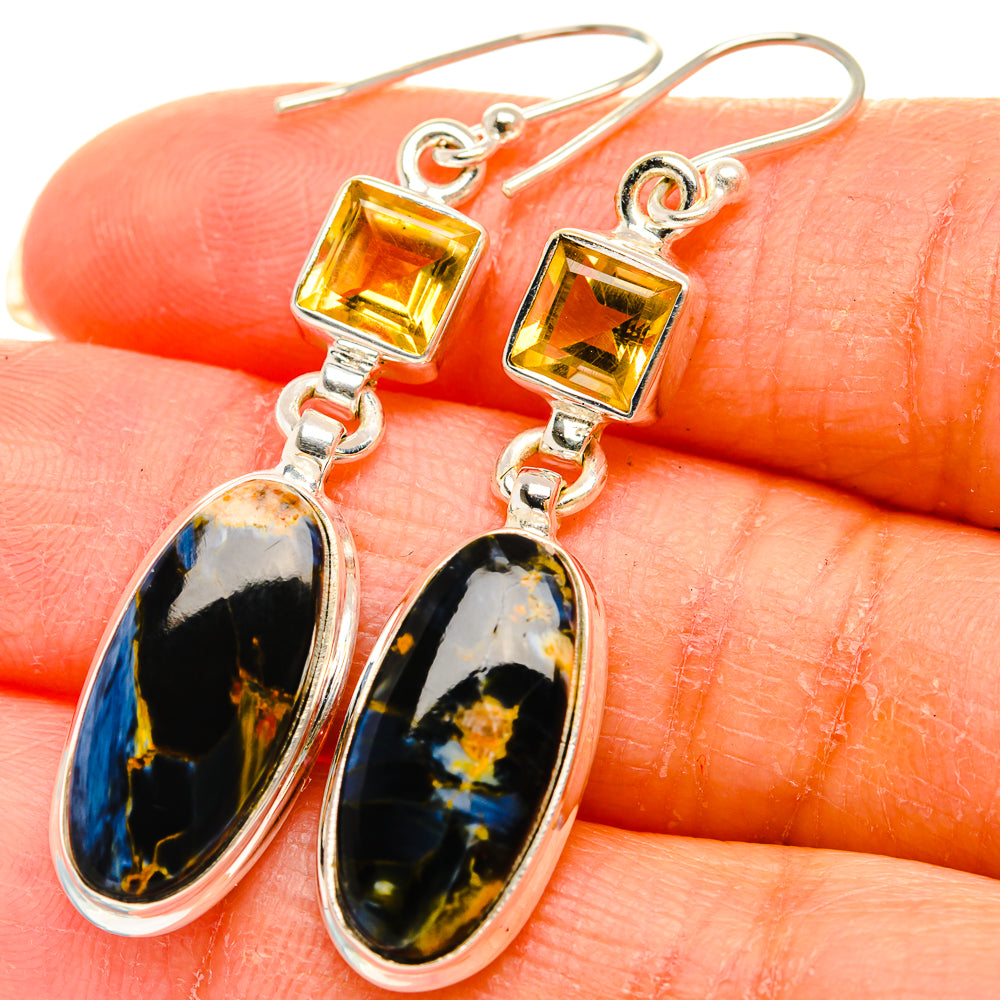 Anasilvercos Pietersite, Citrine Earrings 2" (925 Sterling Silver)